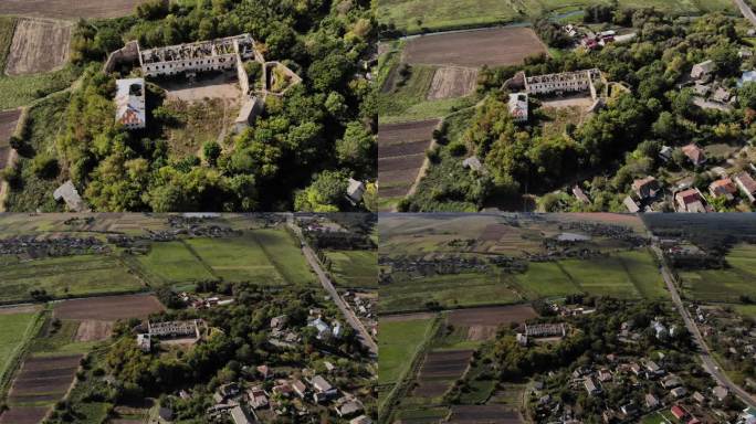 国外欧洲乌克兰废弃城堡村镇航拍