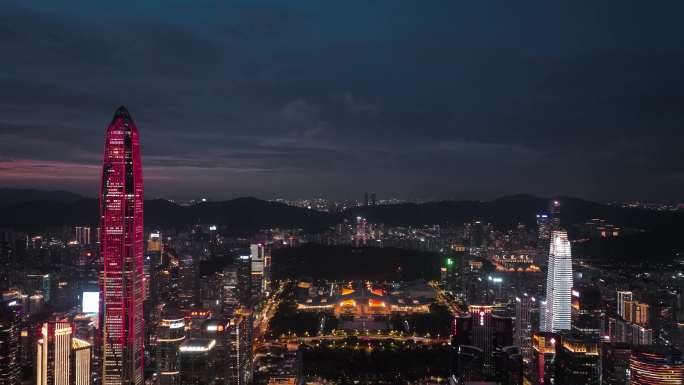 航拍深圳福田会展市民中心夜景视频