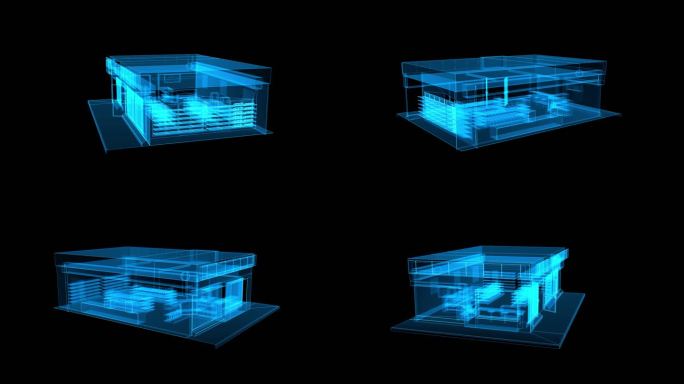 蓝色全息透明线框商店三维素材带通道