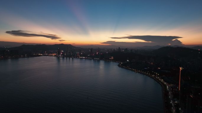 珠海香洲湾情侣路夜景晚霞航拍