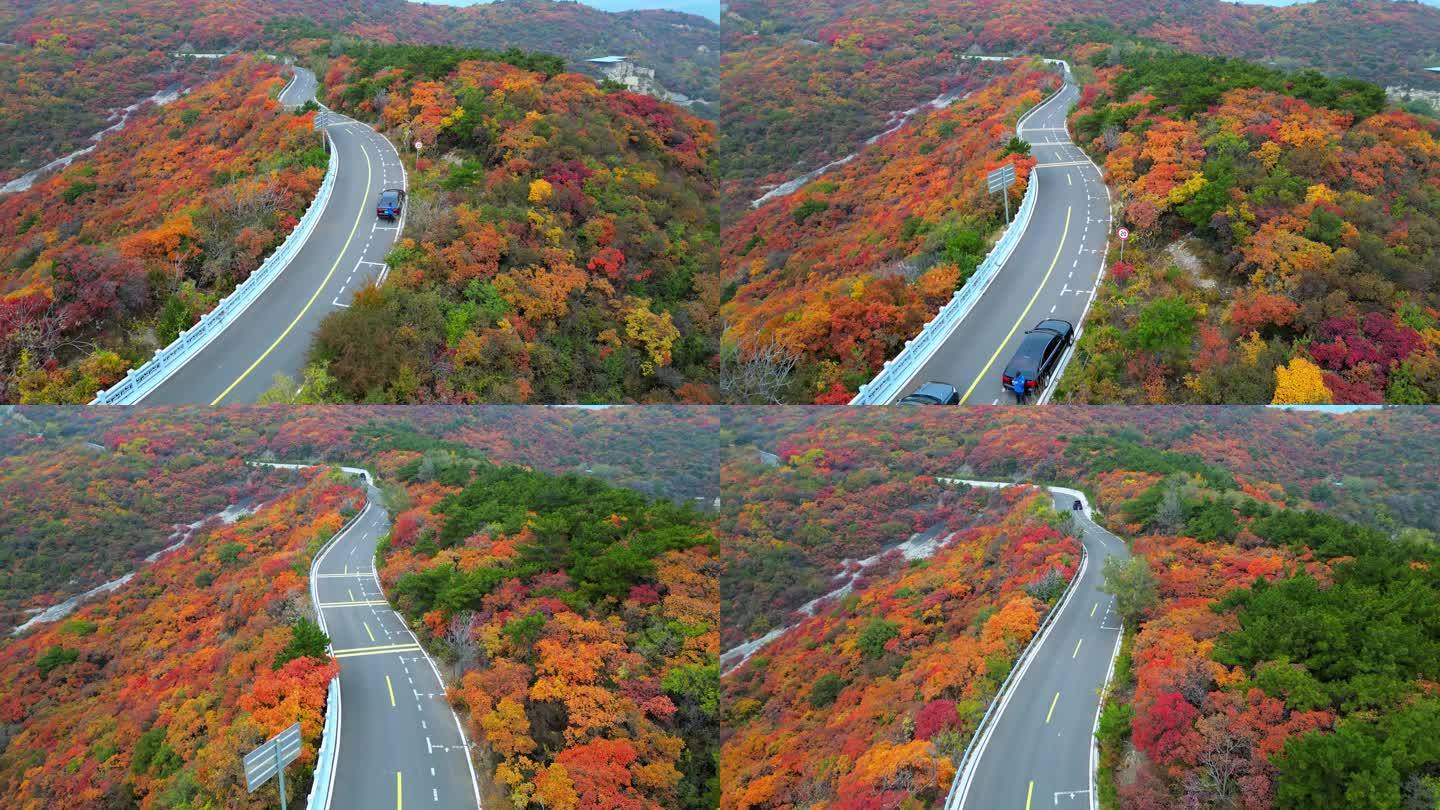 航拍山西太原八景西山红叶