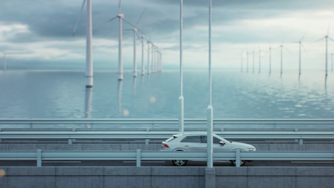 新能源汽车在大桥上行驶