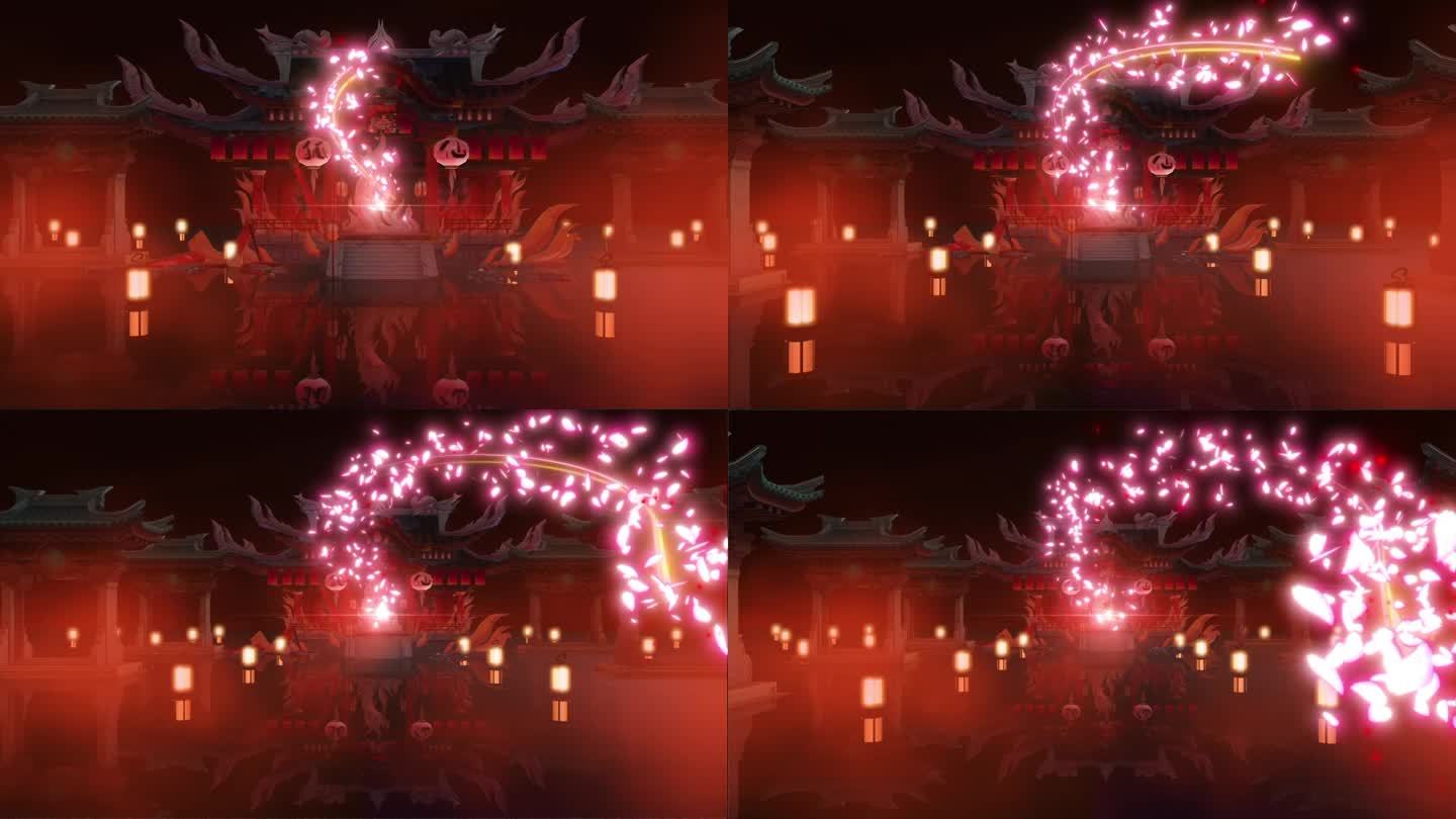 花瓣粒子恐怖神秘寺庙转场视频