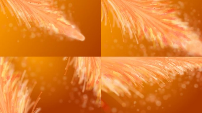 橙色唯美羽毛线条粒子生长背景