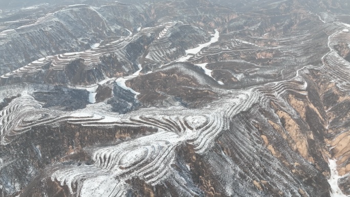 雪天 黄土高坡 沟壑纵横