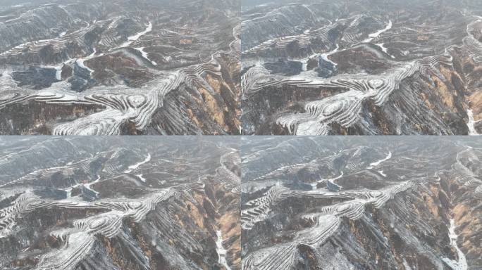 雪天 黄土高坡 沟壑纵横