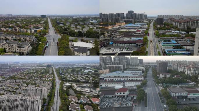 上海地区疫情封控街景航拍空荡街道封控道路