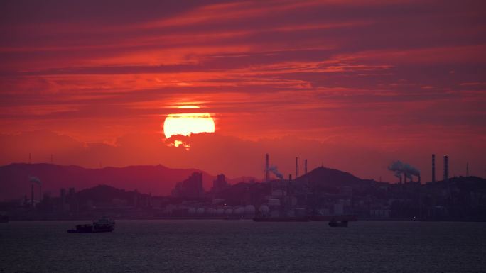 海湾 工业  日落 日出  化工厂