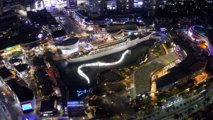 4K蛇口海上世界明华轮夜景喷泉