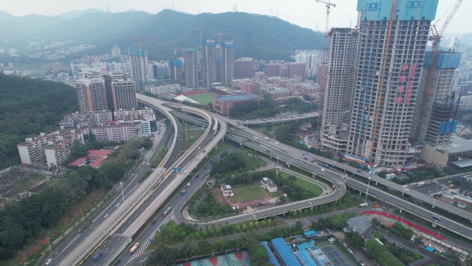 深圳体育中心周边交通建筑航拍