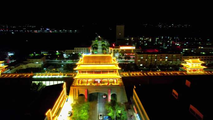 【合集】宁夏盐池花马池城墙夜景灯光素材