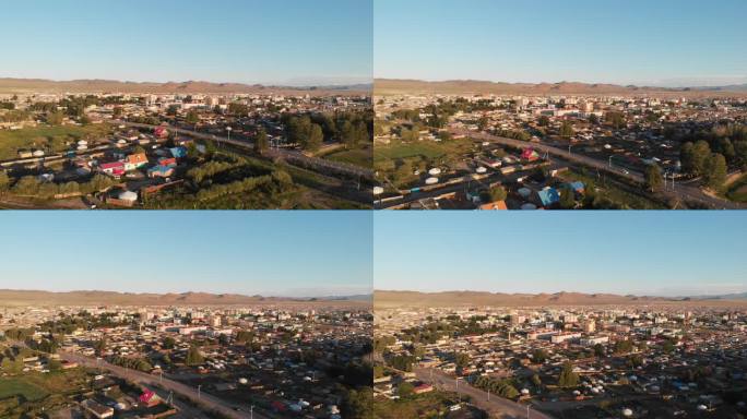 新疆蒙古草原小城市航拍