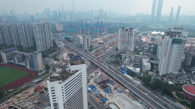 深圳笋岗西路地铁工地航拍