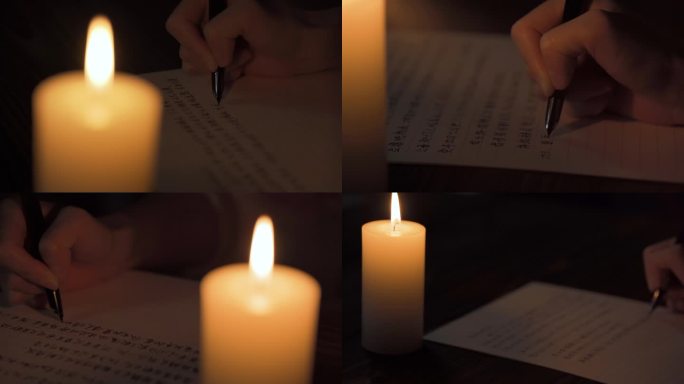 蜡烛下写信写字学习