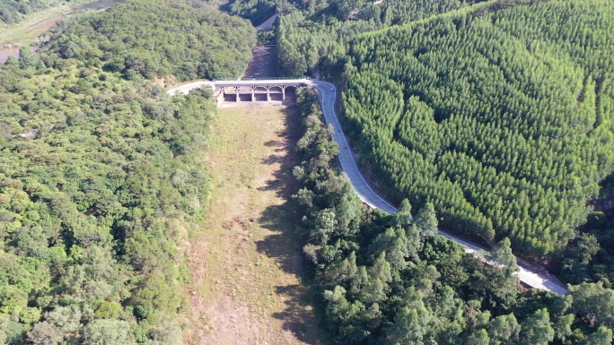 森林公路航拍树林道路汽车行驶航拍山区山路