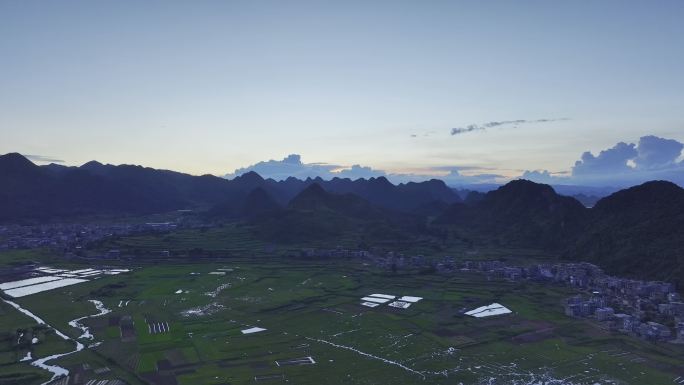 群山晚霞大风景航拍