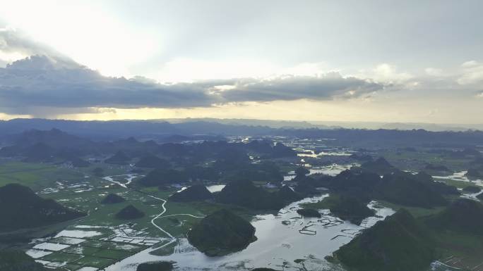 群山晚霞大风景航拍