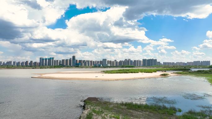 4k航拍湿地 河流 植被 绿水 湿地公园