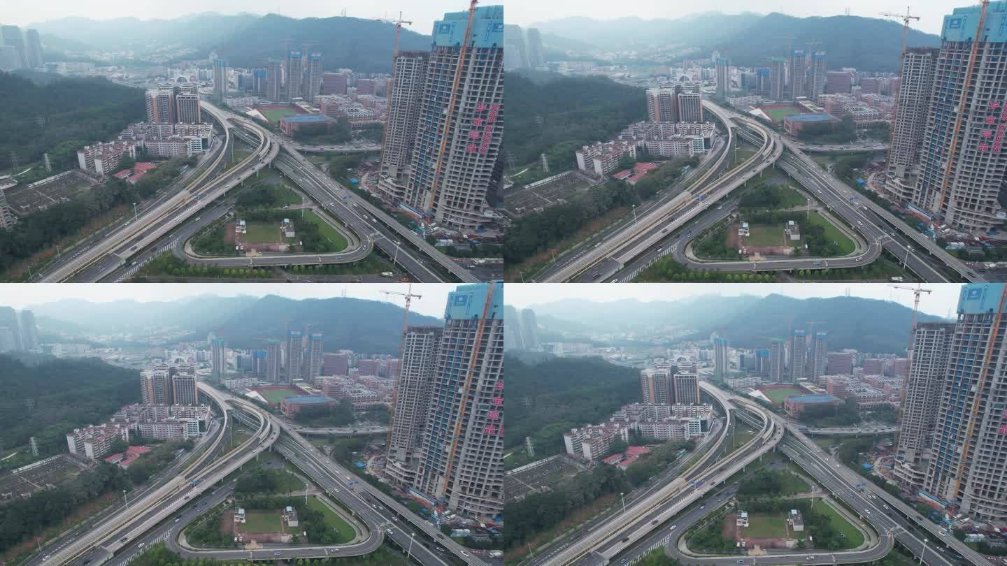 深圳体育中心周边交通建筑航拍