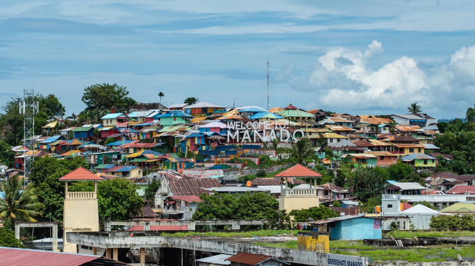印度尼西亚美娜多城区 海滨城市航拍