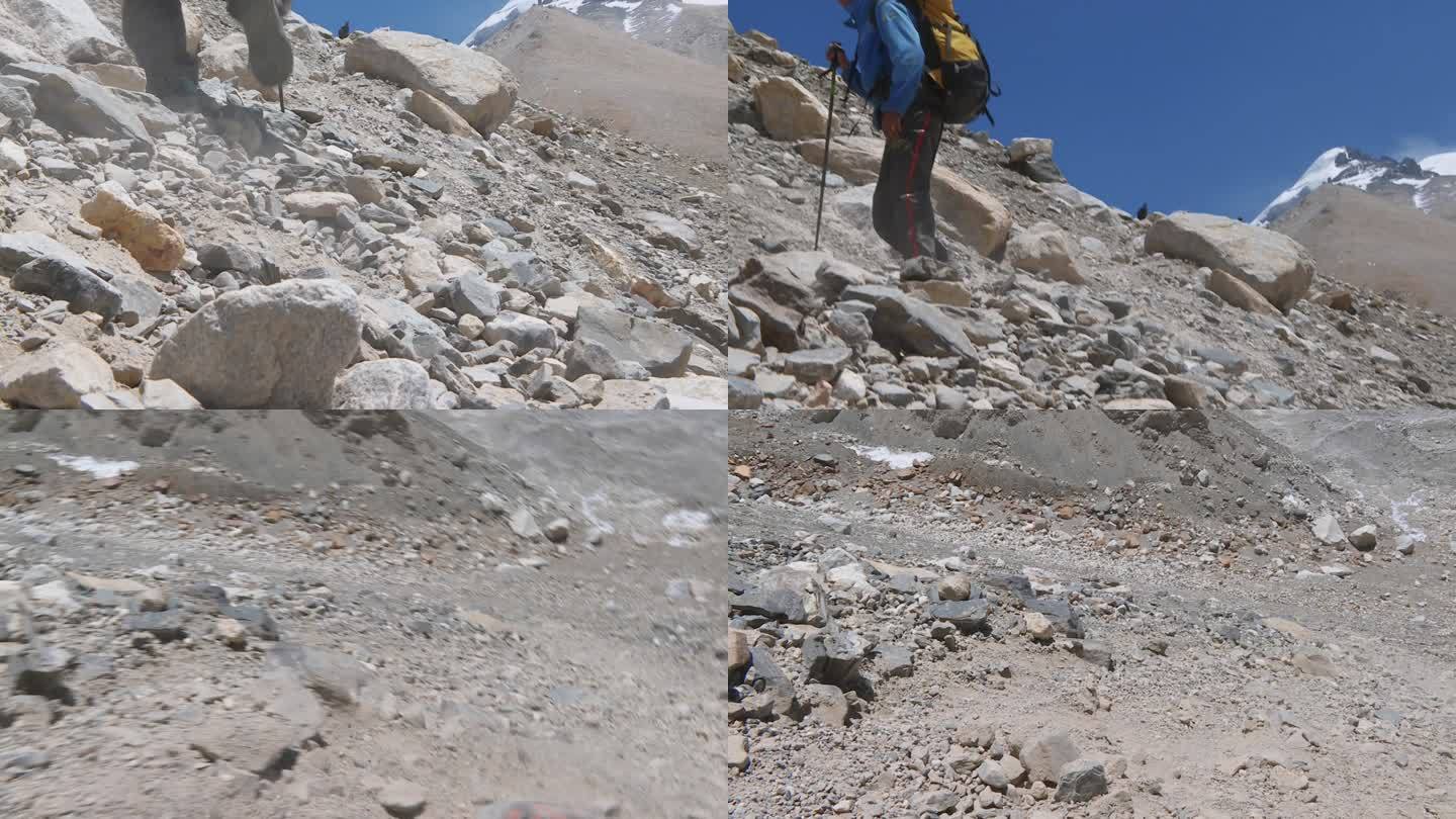 珠峰攀登者第一视角与岩石滑落险境