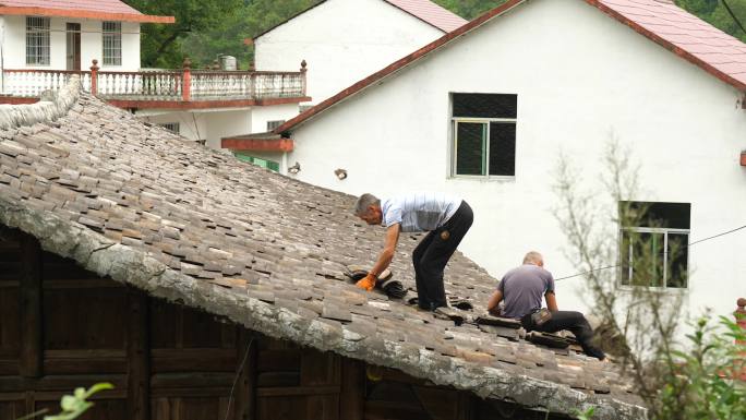 瓦片农村古建筑修房子修缮房屋贫困扶贫