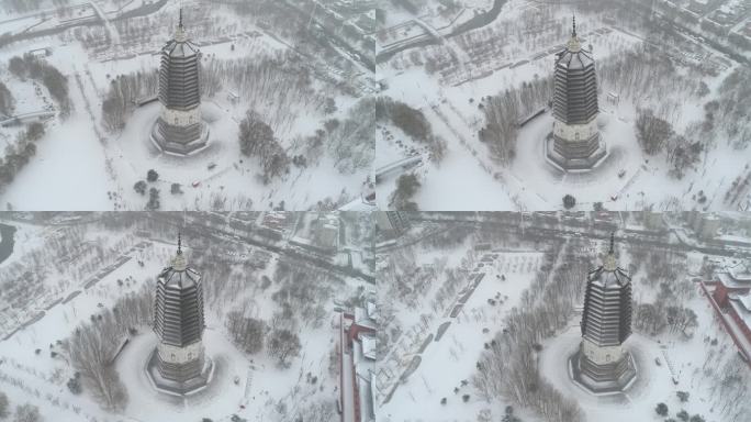 冬季 古塔  下雪  雪景 寒冷