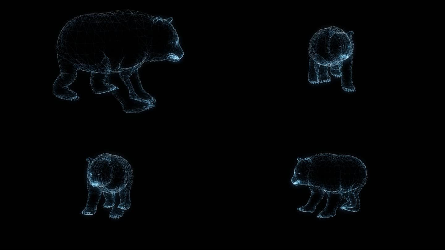 透视全息熊猫走路动画透明通道素材