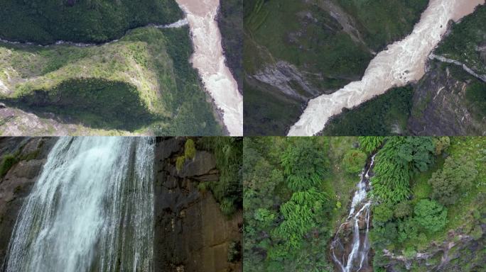 金沙江两岸玉龙哈吧雪山瀑布峡谷4K航拍