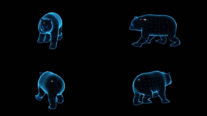 蓝色科技线条熊猫走路动画透明通道素材