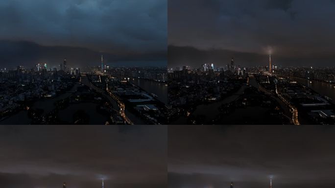 广州市区傍晚暴雨过境航拍