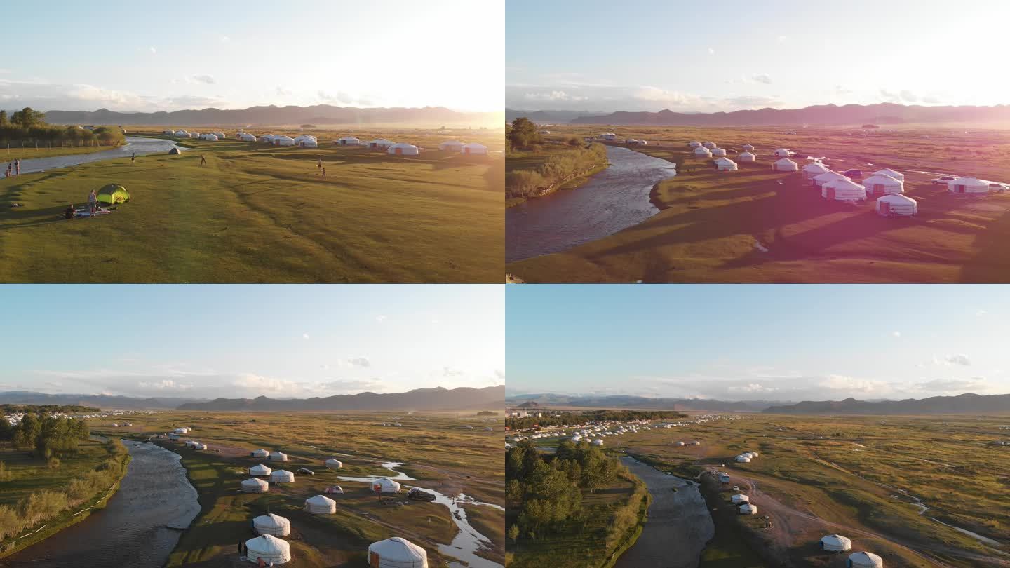 新疆蒙古草原蒙古包航拍
