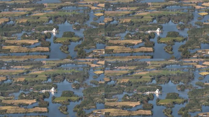 江南浙江绍兴诸暨白塔湖水面秋天田野稻田