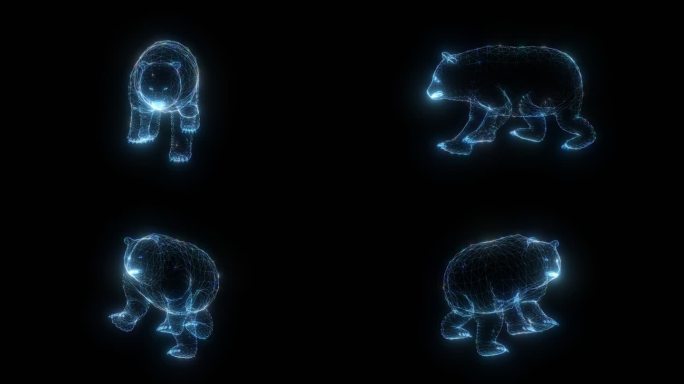 发光全息熊猫走路动画透明通道素材
