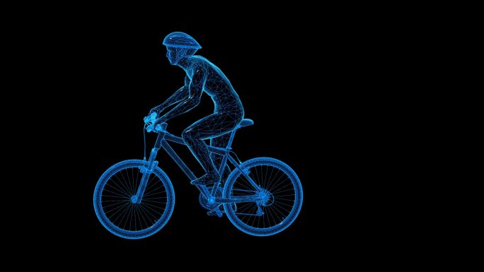 蓝色科技线条运动员骑行动画通道素材