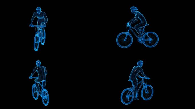 蓝色科技线条运动员骑行动画通道素材
