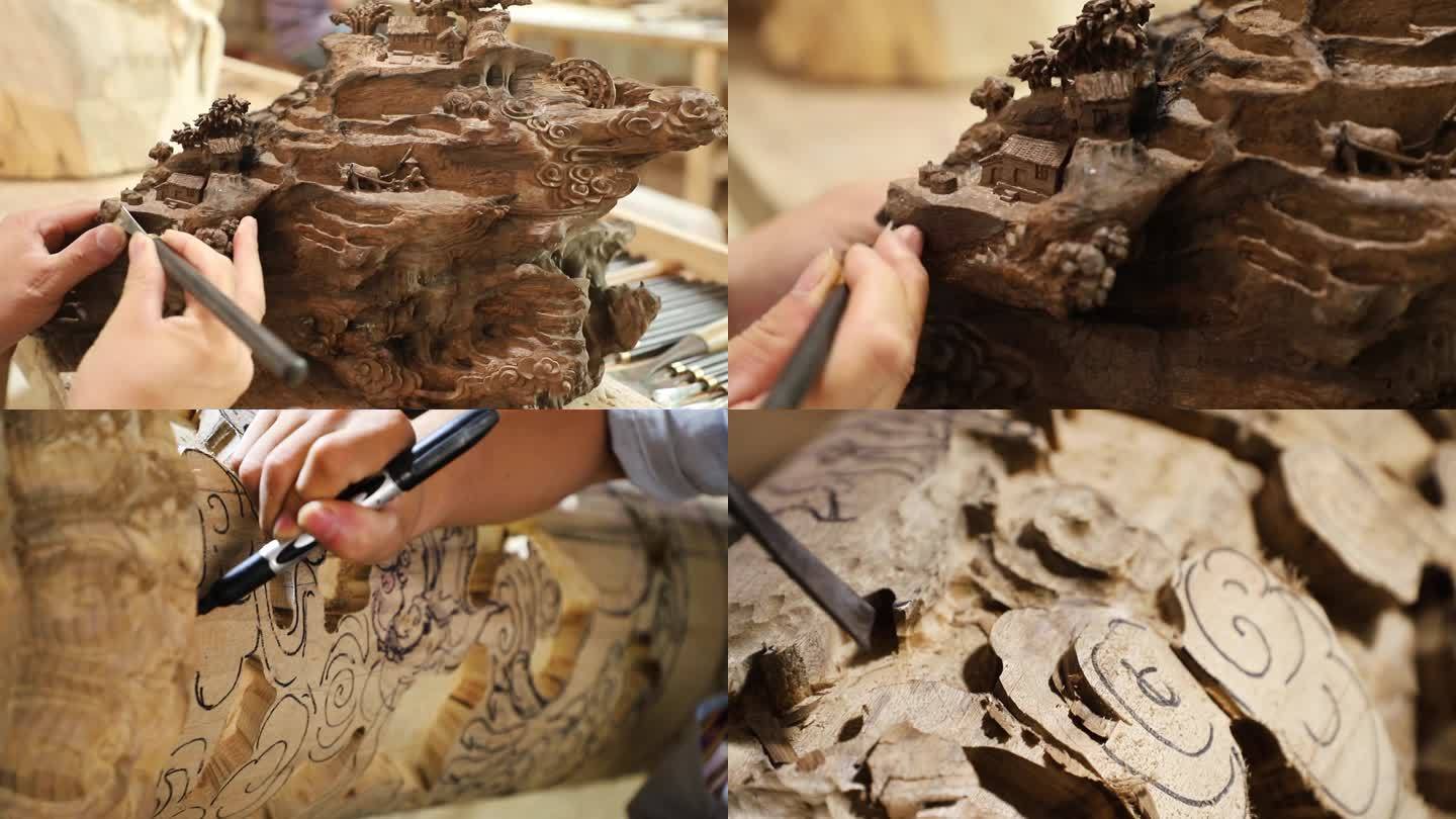 木雕雕刻产品宣传木雕流程雕刻素材