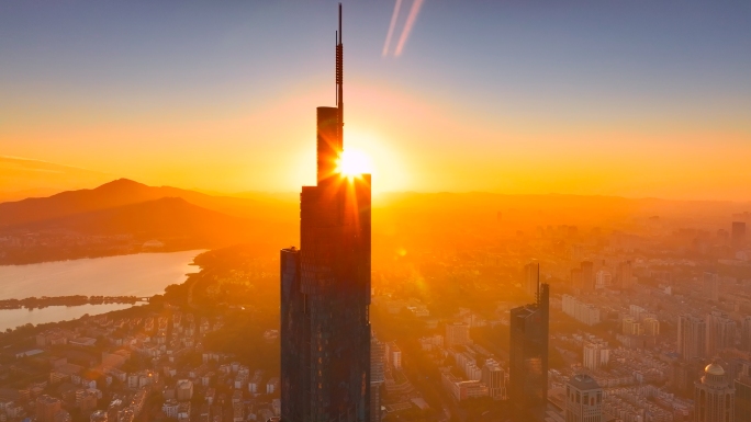 南京紫峰大厦日出航拍