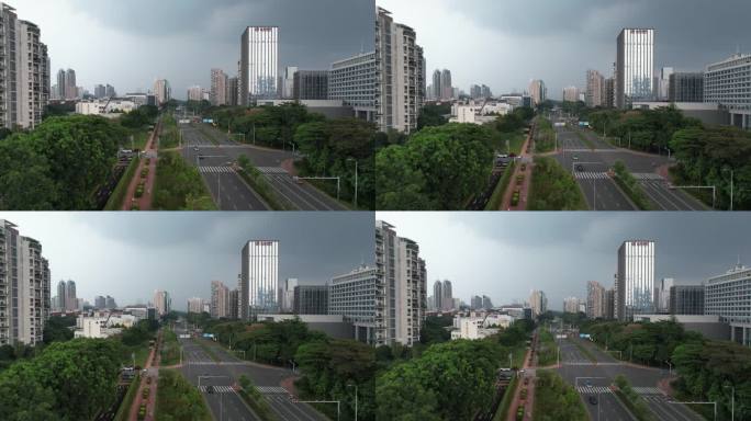 航拍深圳暴雨来临前城市建筑