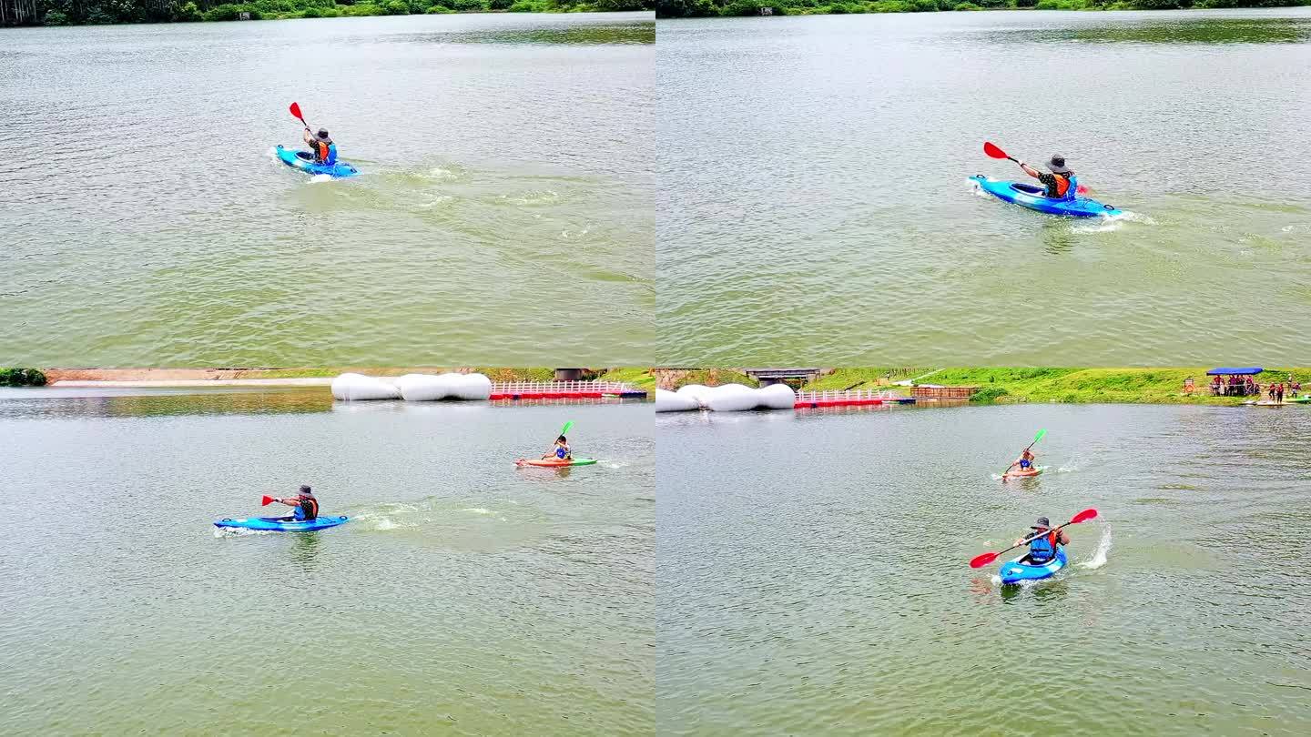 升格航拍单人皮划艇水上运动比赛