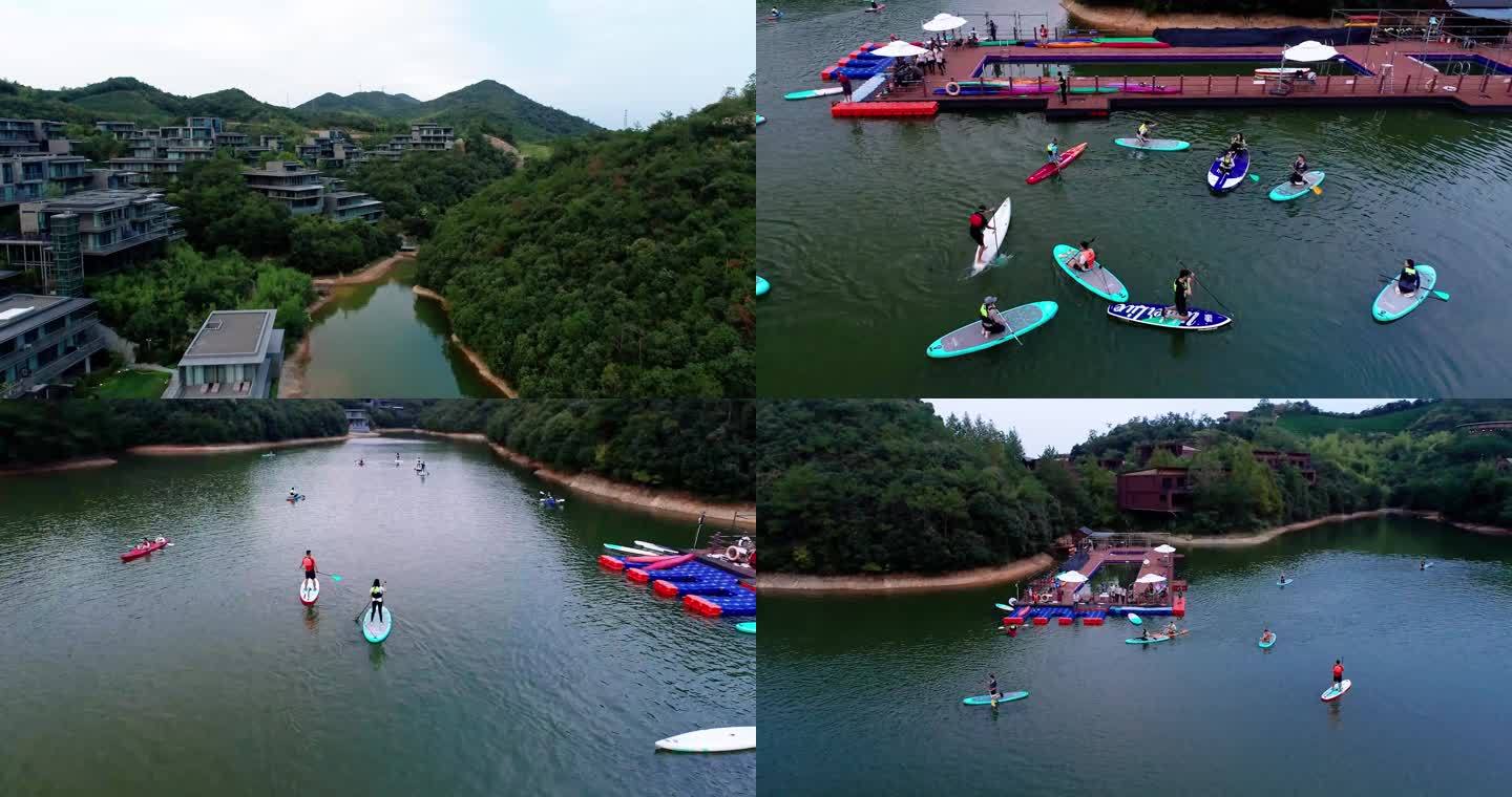 4K航拍浙江湖州莫干山皮划艇