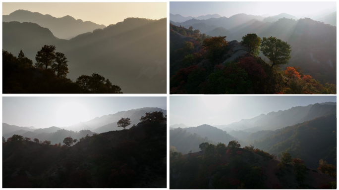 山脉群山傍晚剪影大山落日阳光