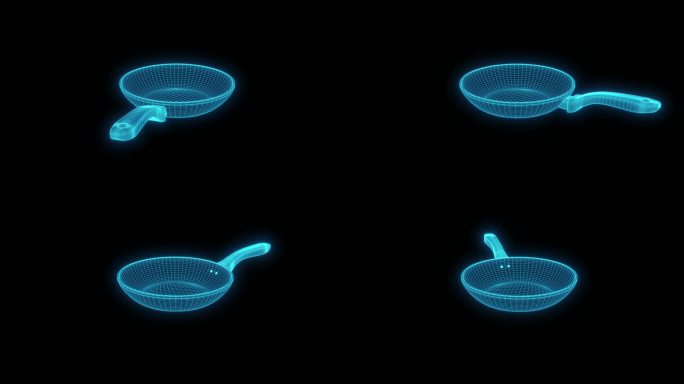蓝色线框科技全息平底锅素材带通道