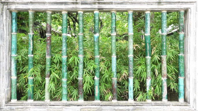 传统岭南园林窗和竹子