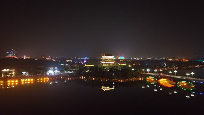 航拍聊城市 水上古城夜景