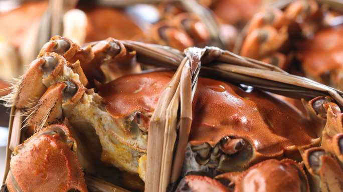 8k素材蒸熟的美味大闸蟹