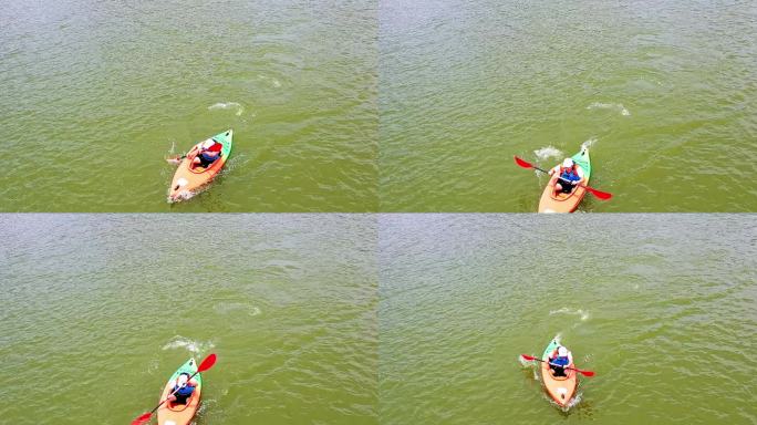 高速升格航拍单人皮划艇水上运动比赛