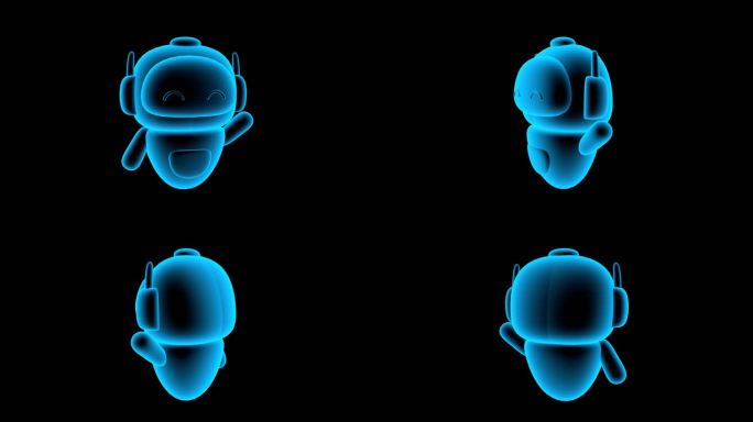 蓝色全息智能机器人素材带通道