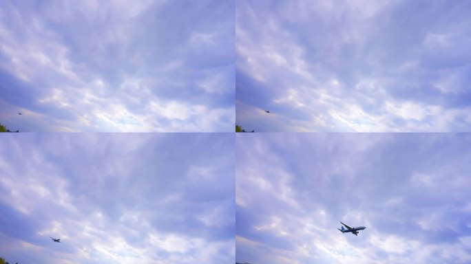飞机飞过头顶飞机飞行在天空航班飞机蓝天飞