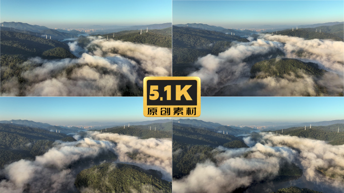 5K-云雾缭绕的松华坝水库，昆明湿地航拍